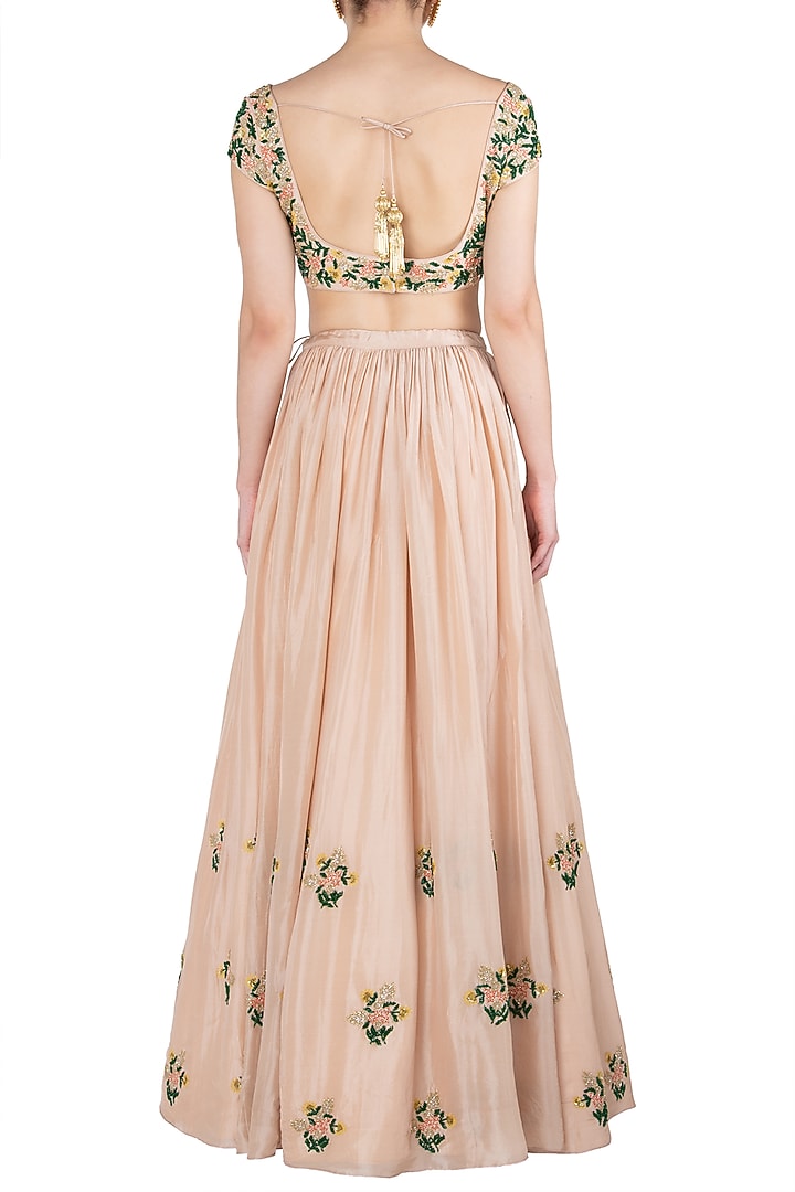 Beige embroidered lehenga set available only at Pernia's Pop Up Shop.
