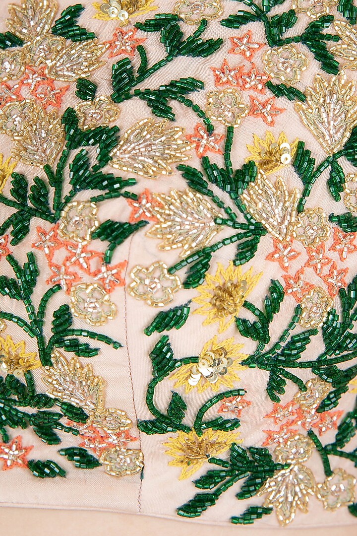 Beige embroidered lehenga set available only at Pernia's Pop Up Shop.