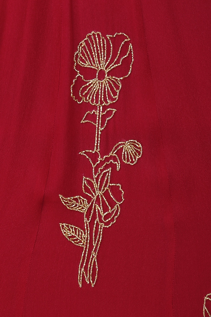 Crimson Red and mauve pink embroidered anarkali set available only at Pernia's Pop Up Shop.