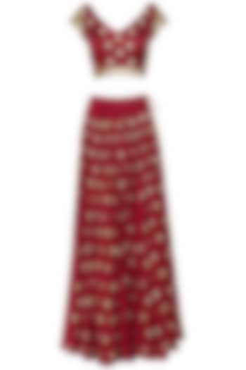 Crimson Red Embroidered Lehenga Set by Ease