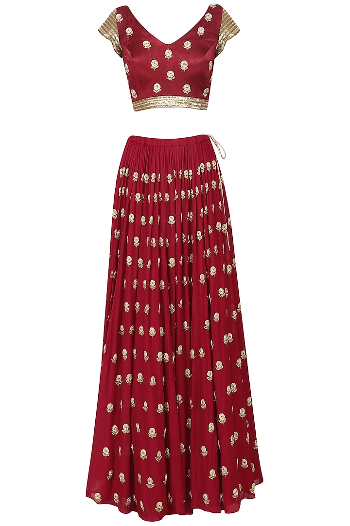 Crimson Red embroidered lehenga set available only at Pernia's Pop Up Shop.