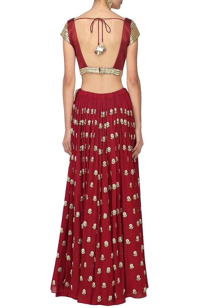 Crimson Red embroidered lehenga set available only at Pernia's Pop Up Shop.