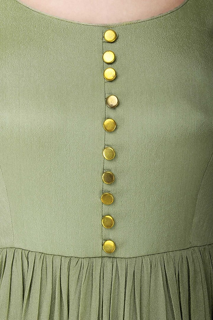 Pistagreen and mango yellow embroidered layered Anarkali set available only at Pernia's Pop Up Shop.