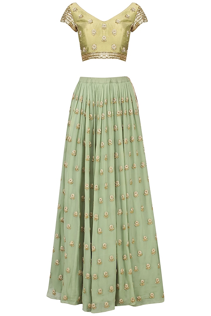 Pista and Lime Embroidered Lehenga Set by Ease