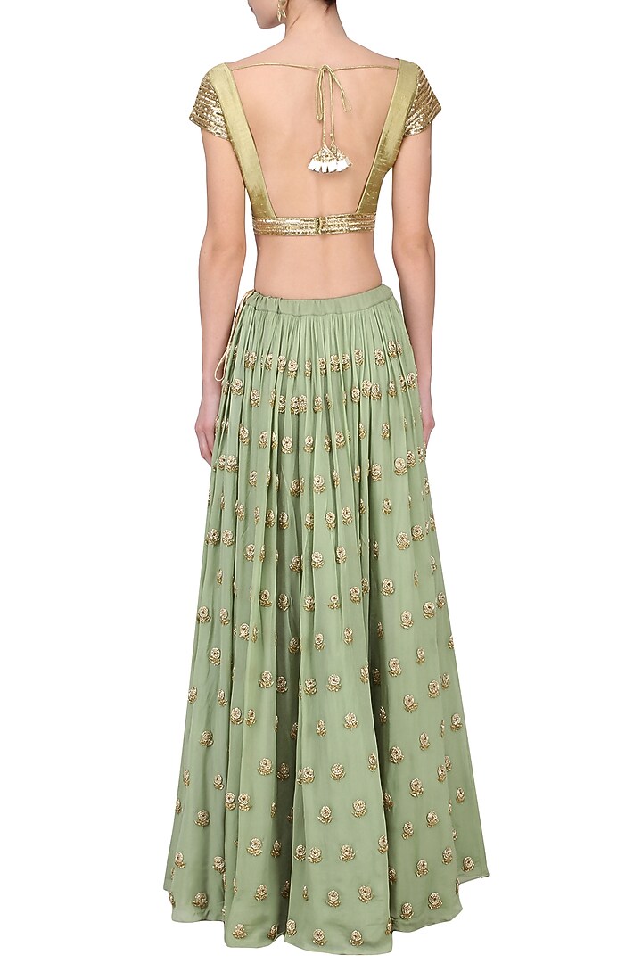 Pista and lime embroidered lehenga set available only at Pernia's Pop Up Shop.