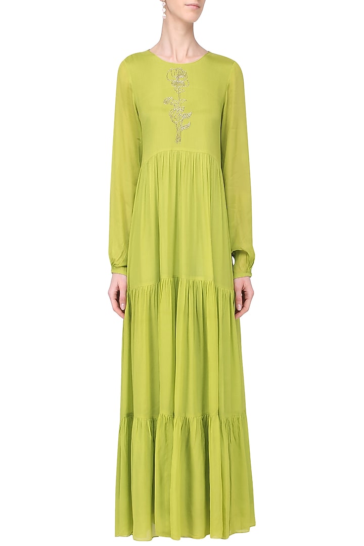 Lime Layered Maxi Dress available only at Pernia's Pop Up Shop.