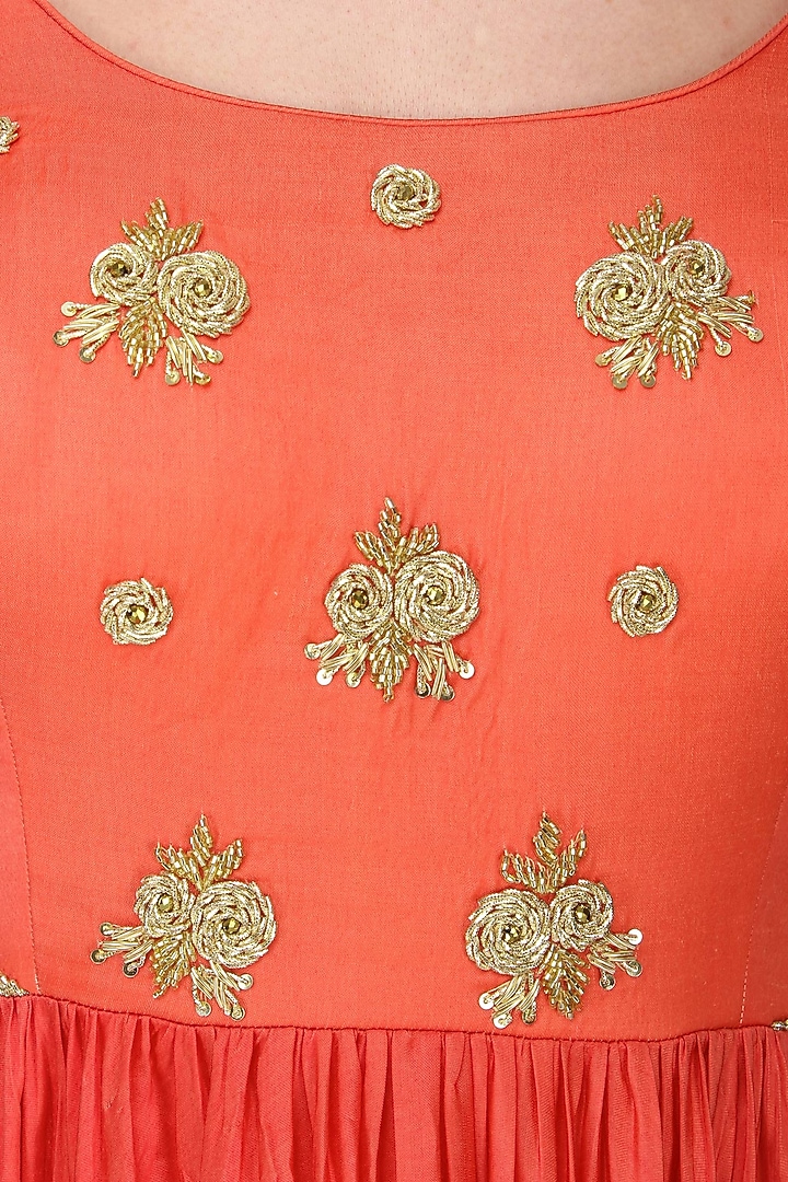 Peach orange embroidered Anarkali set available only at Pernia's Pop Up Shop.