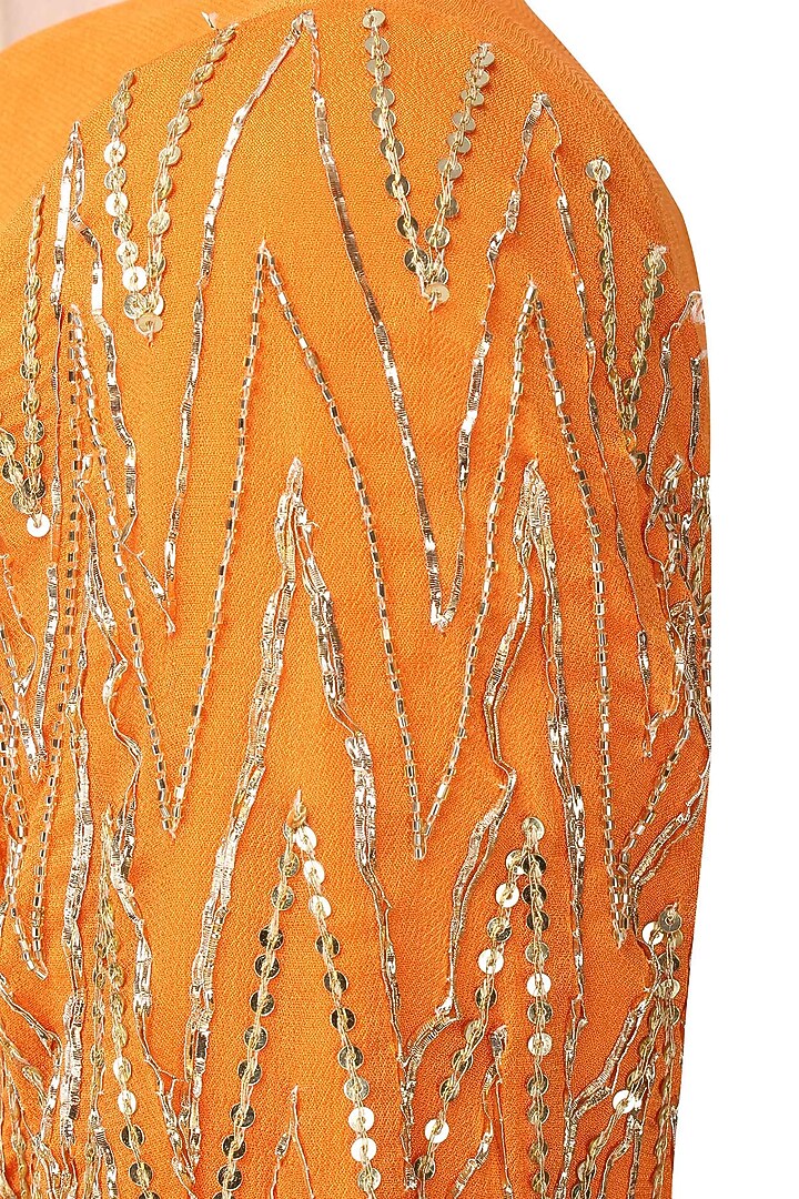 Tangerine and pista embroidered anarkali setavailable only at Pernia's Pop Up Shop.