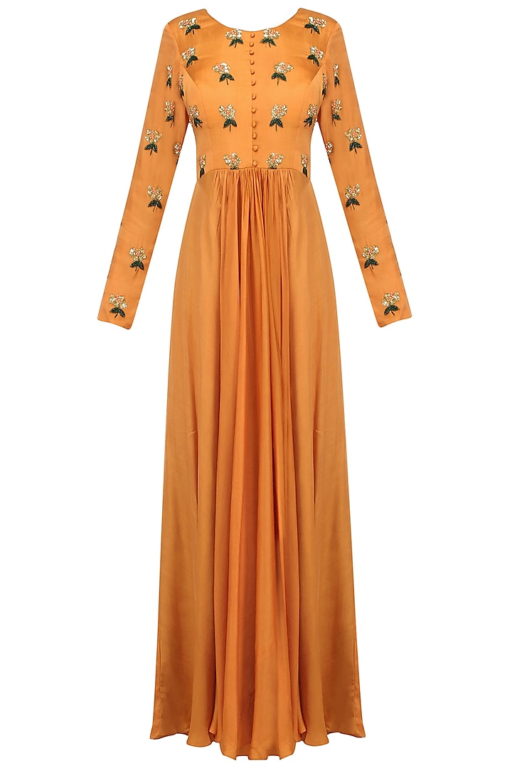 Mustard and Beige Embroidered Anarkali Set by Ease