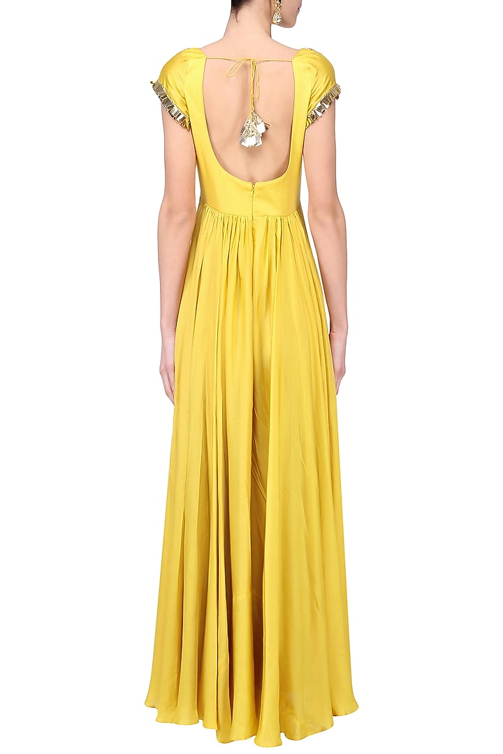 Lemon Yellow embroidered Anarkali set only at Pernia's Pop Up Shop.