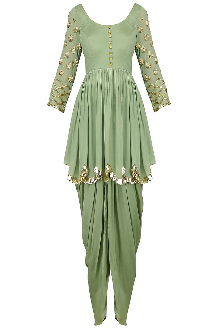 Pista Embroidered Peplum Kurta and Dhoti Set by Ease