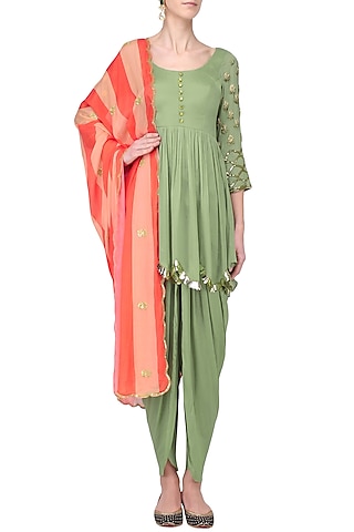 Pista Embroidered Peplum Kurta and Dhoti Set by Ease