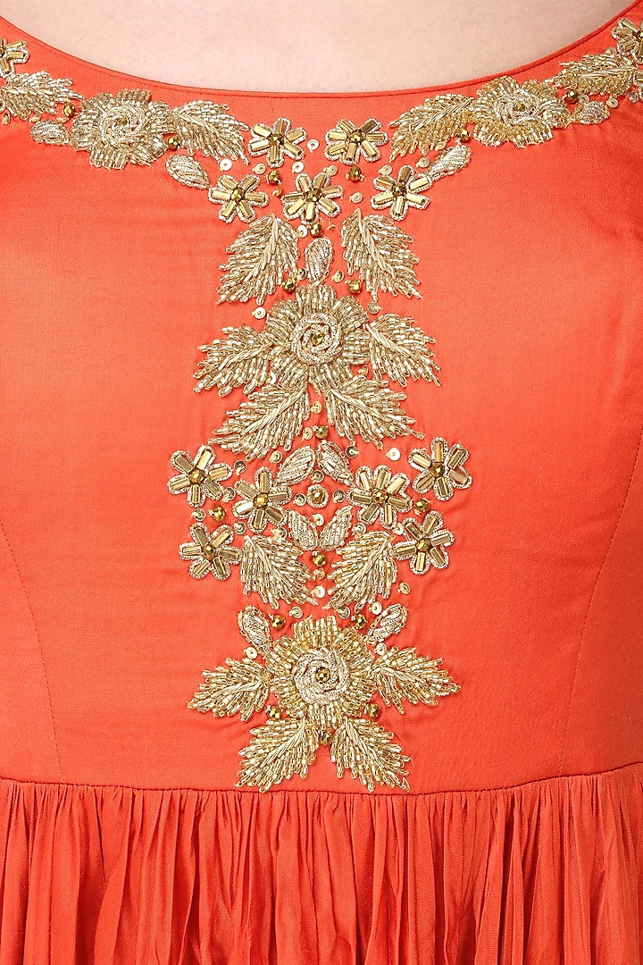 Orange and mauve embroidered anarkali set available only at Pernia's Pop Up Shop.