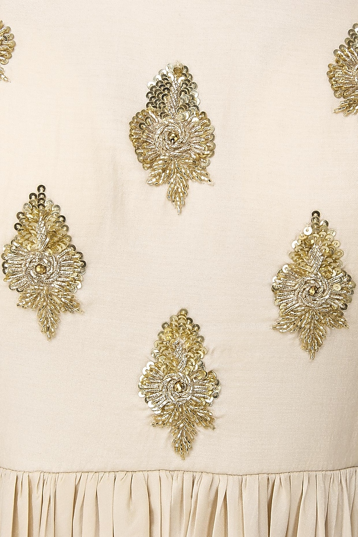 Off White and rama green embroidered Anarkali set available only at Pernia's Pop Up Shop.