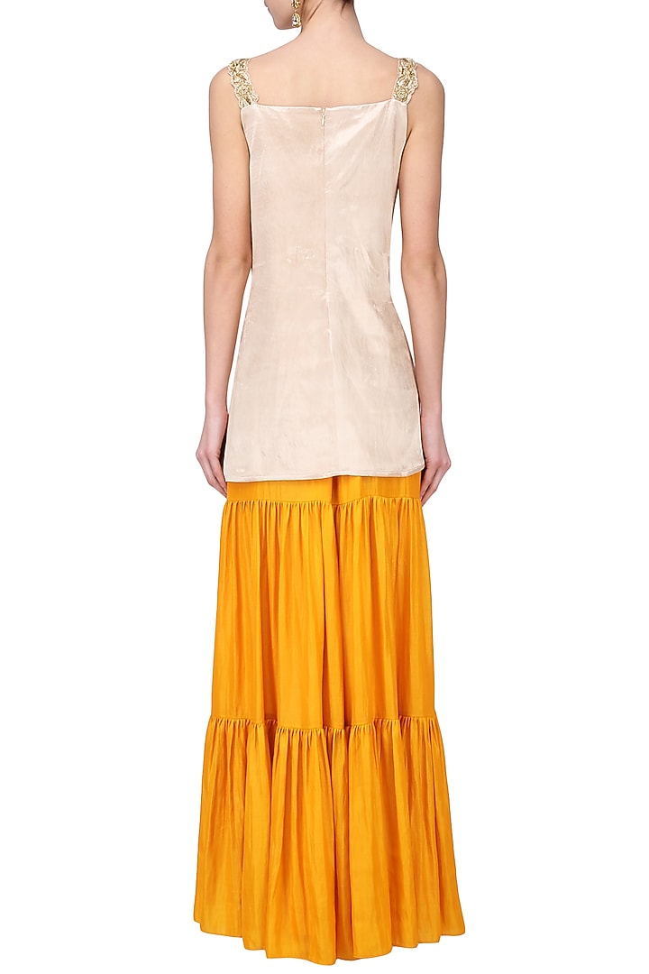 Off White and Mango yellow embroidered Sharara setavailable only at Pernia's Pop Up Shop.