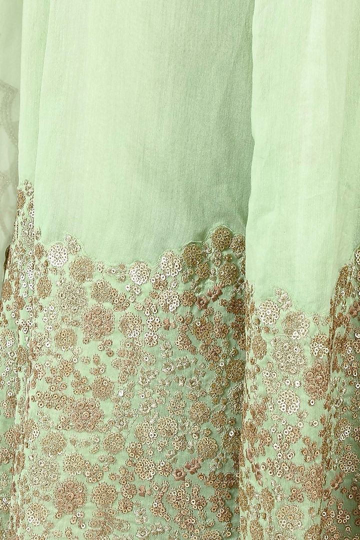 Sea green embroidered crop top and skirt with scalloped cape available only at Pernia's Pop Up Shop.