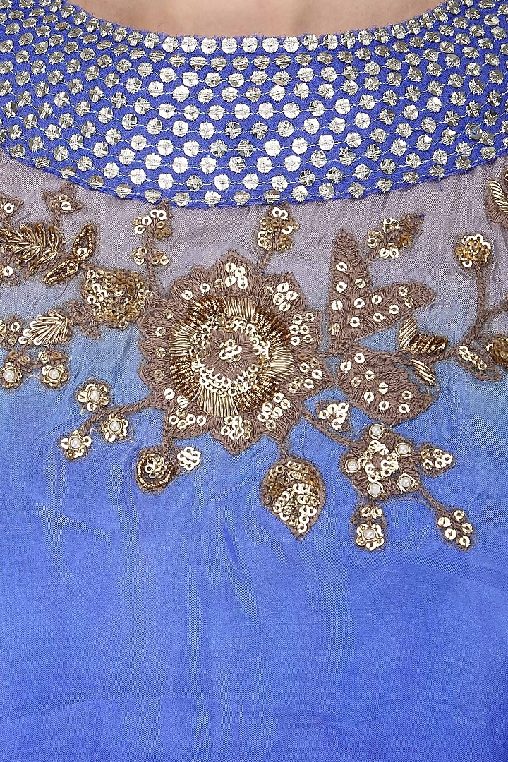 Blue embroidered high low top with off white dhoti pants available only at Pernia's Pop Up Shop.