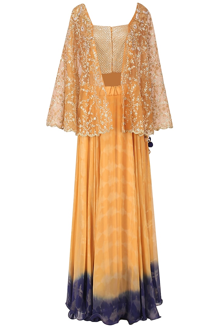 Orange and gold embroidered top with shaded skirt by EAU
