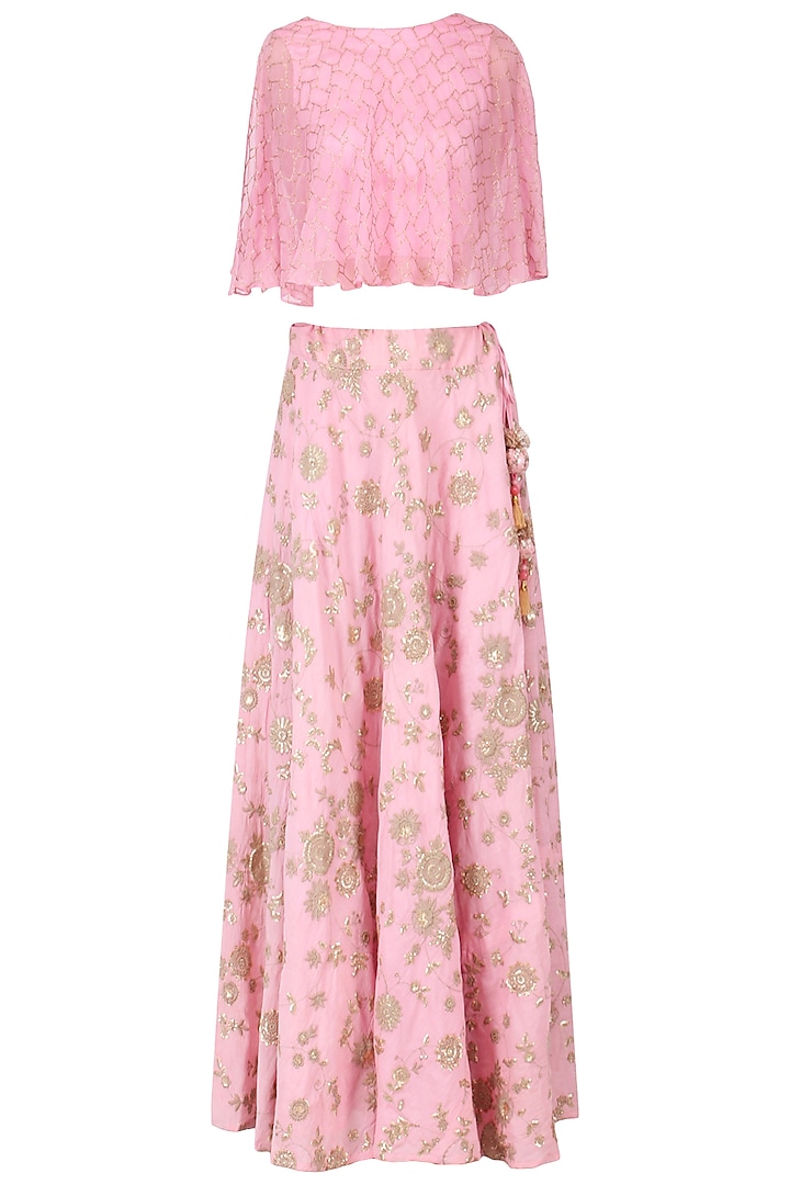 Pink floral embroidered top and skirt set by EAU