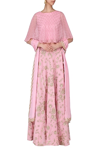Pink floral embroidered top and skirt set by EAU