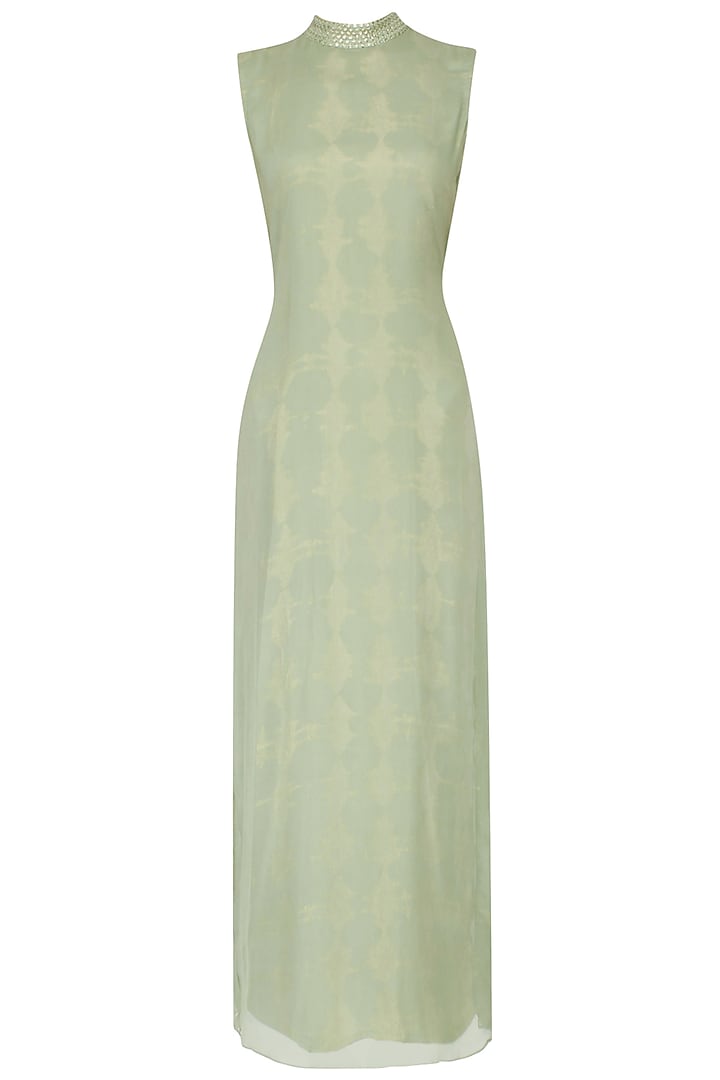 Green and navy embroidered cape dress available only at Pernia's Pop Up Shop.