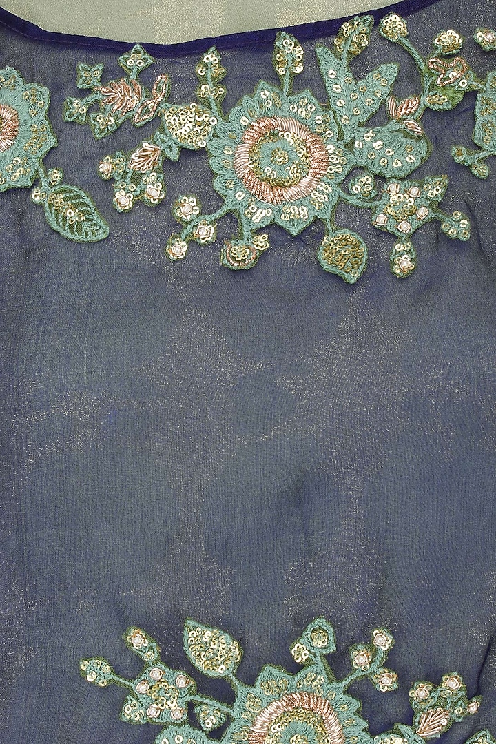 Green and navy embroidered cape dress available only at Pernia's Pop Up Shop.