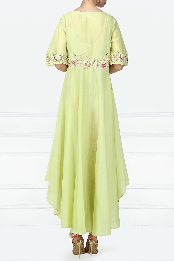 Mint green and magenta pink asymmetrical dress with embroidered jacket available only at Pernia's Pop Up Shop.