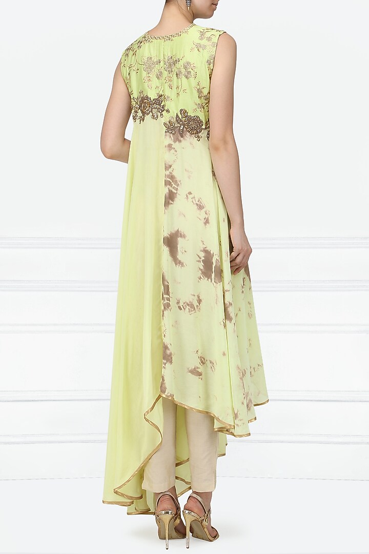 Mint green embroidered asymmetrical tunic with straight pants available only at Pernia's Pop Up Shop.