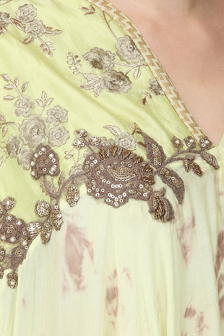 Mint green embroidered asymmetrical tunic with straight pants available only at Pernia's Pop Up Shop.