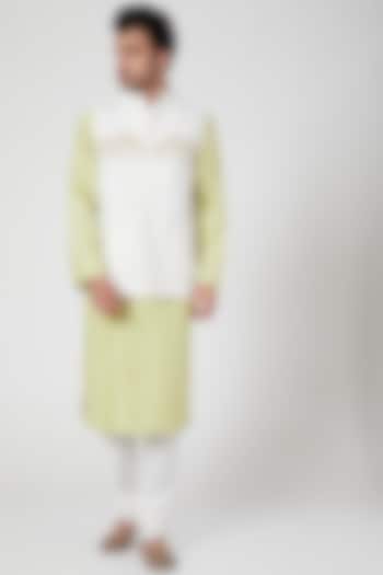 White Linen Embroidered Jacket by Ekam by Manish Gupta