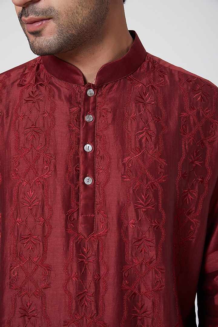 Burgundy & Beige Kurta Set by Ekam by Manish Gupta at Pernia's Pop Up Shop
