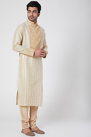 Beige Embroidered Kurta Set by Ekam by Manish Gupta