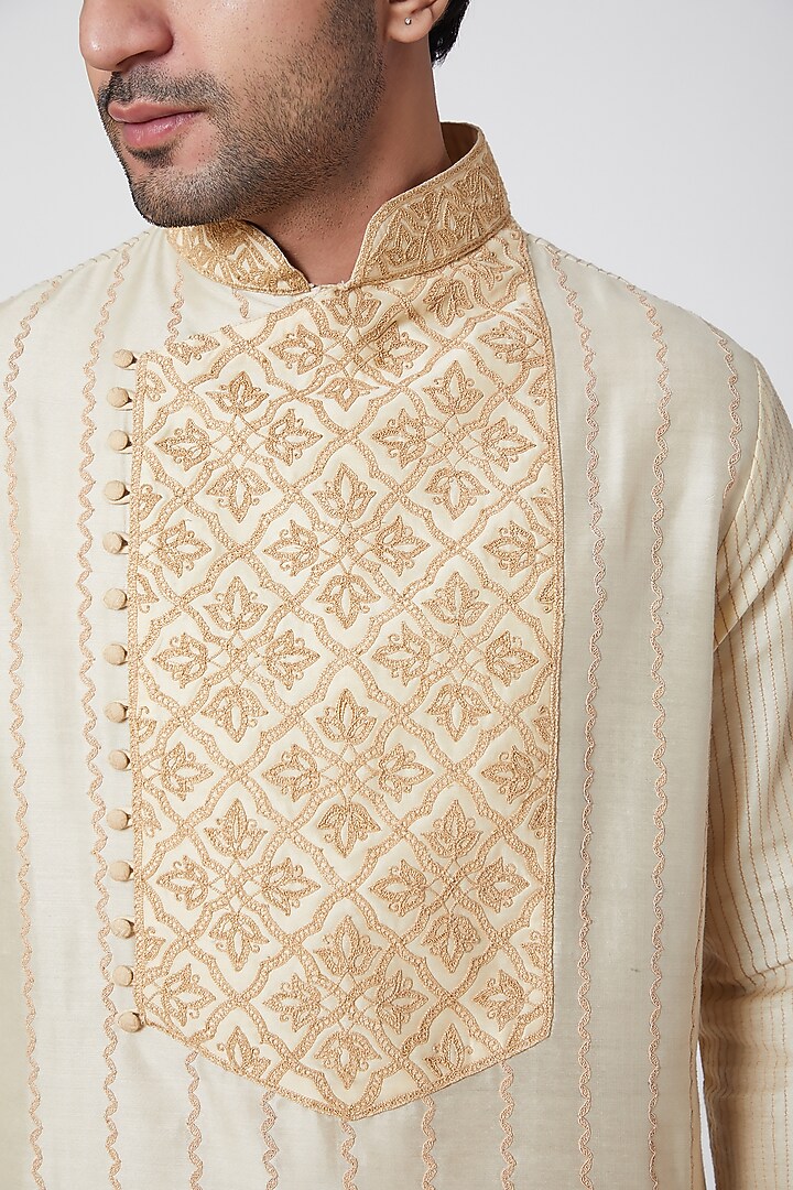 Beige Embroidered Kurta Set by Ekam by Manish Gupta at Pernia's Pop Up Shop