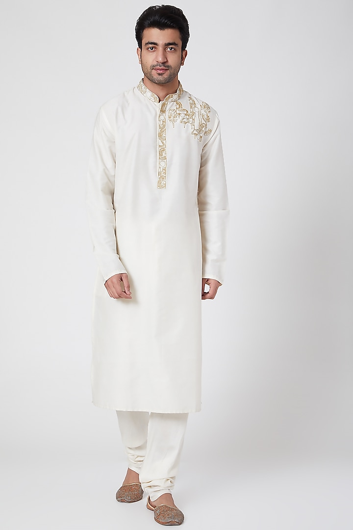 Cream Embroidered Kurta Set by Ekam by Manish Gupta