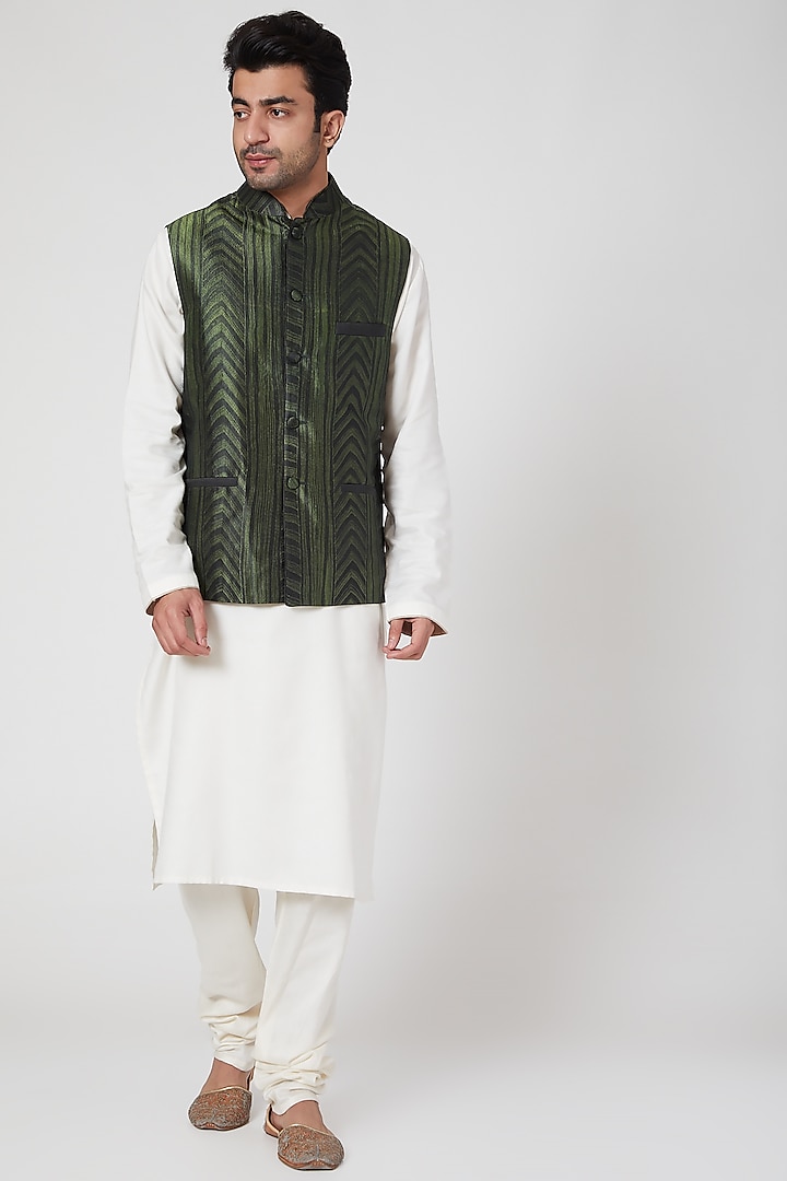 Green & Black Printed Jacket by Ekam by Manish Gupta