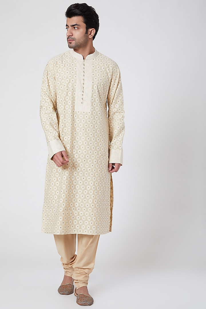 Light Beige Embroidered Kurta Set by Ekam by Manish Gupta at Pernia's Pop Up Shop