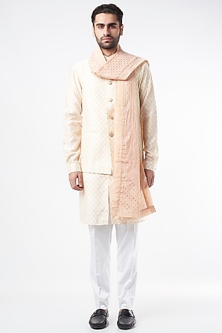Peach Banarasi Brocade Stole by Ekam by Manish Gupta