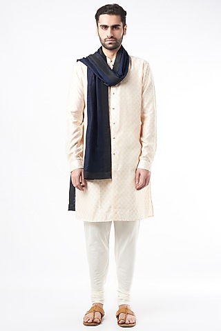Black Raw Silk Stole by Ekam by Manish Gupta