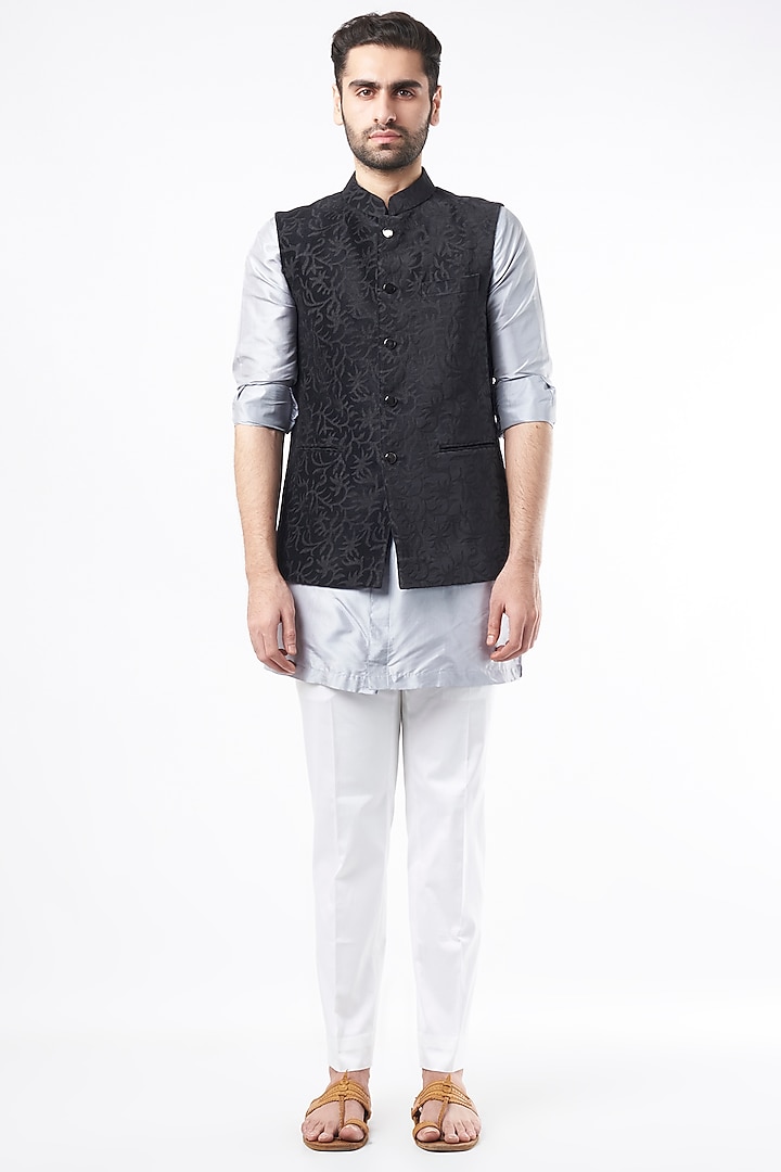 Black Bundi Jacket With Pant Set by Ekam by Manish Gupta