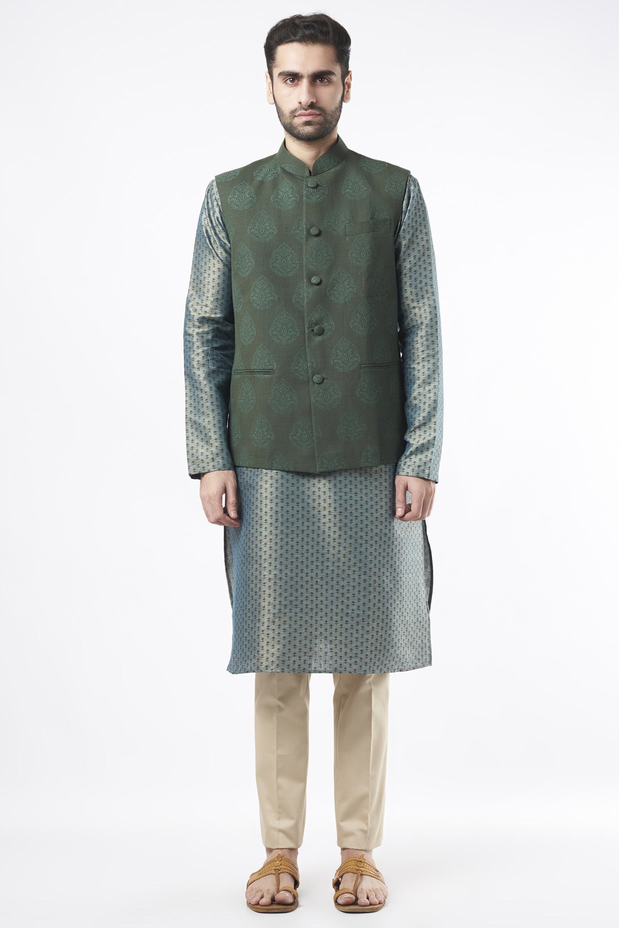 Grey Kurta Set With Bundi Jacket by Ekam by Manish Gupta at Pernia's Pop Up Shop