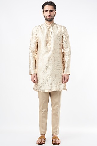 Ivory Gold Spun Silk Kurta Set by Ekam by Manish Gupta