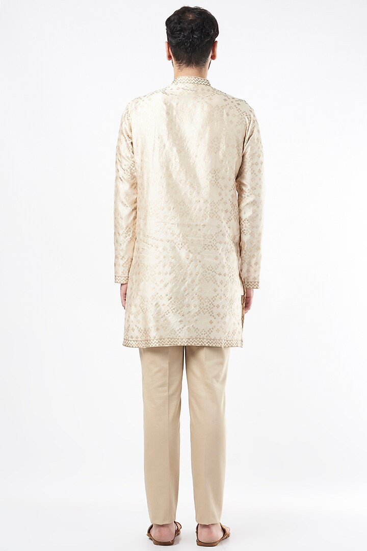 Ivory Gold Spun Silk Kurta Set by Ekam by Manish Gupta at Pernia's Pop Up Shop