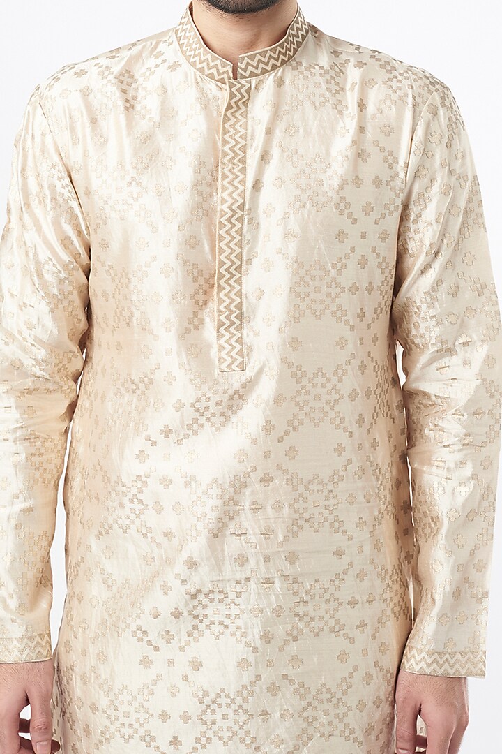 Ivory Gold Spun Silk Kurta Set by Ekam by Manish Gupta at Pernia's Pop Up Shop