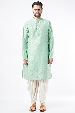 Aqua Semi Silk Kurta Set by Ekam by Manish Gupta