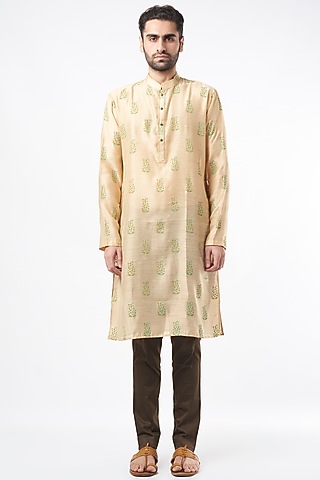 Brown Block Printed Kurta Set by Ekam by Manish Gupta