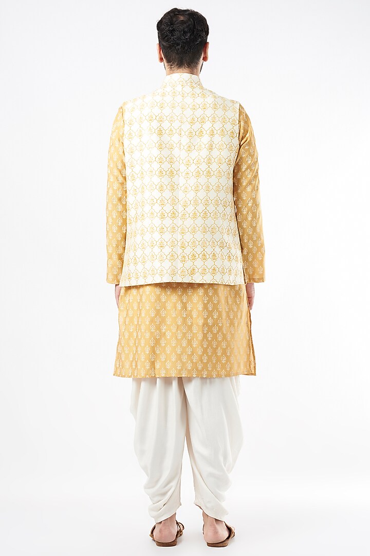 Ivory Semi Silk Printed Bundi Jacket Set by Ekam by Manish Gupta at Pernia's Pop Up Shop