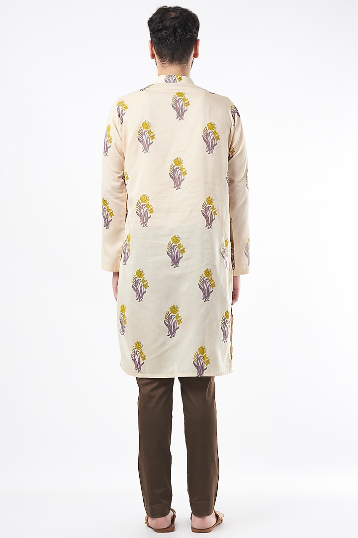 Beige Block Printed Kurta Set by Ekam by Manish Gupta at Pernia's Pop Up Shop