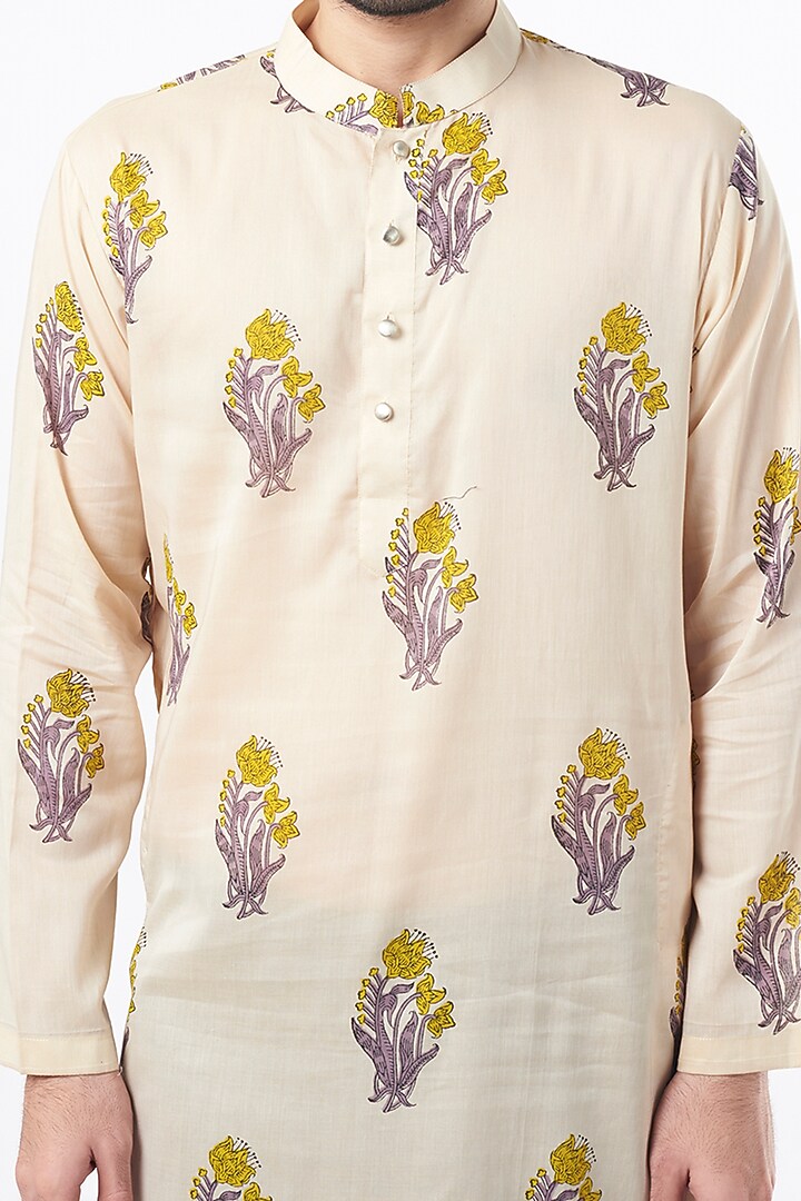 Beige Block Printed Kurta Set by Ekam by Manish Gupta at Pernia's Pop Up Shop