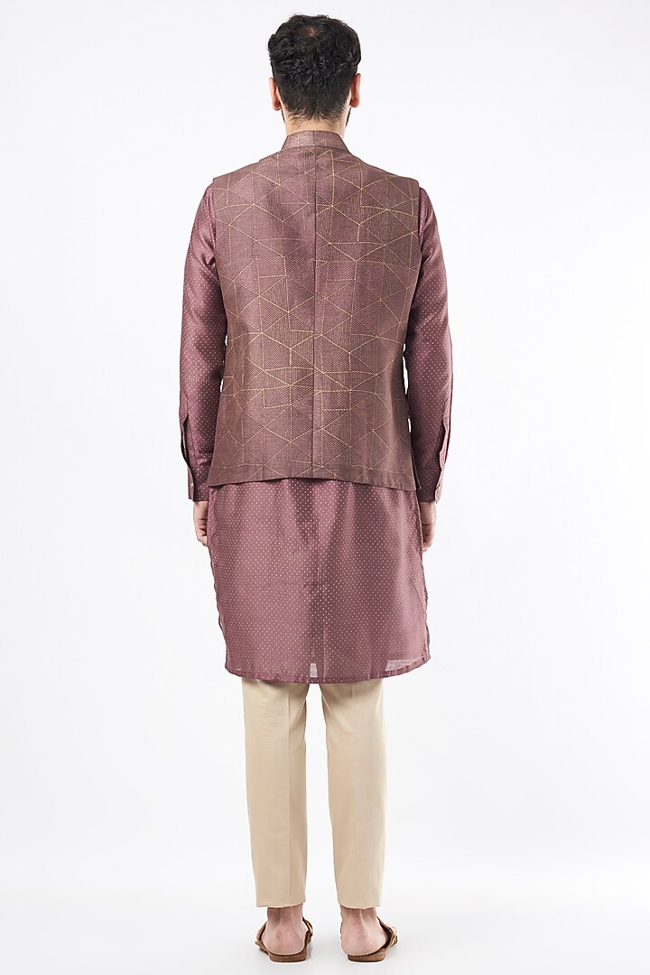 Dark Onion Semi Silk Khadi Printed Bundi Jacket Set by Ekam by Manish Gupta at Pernia's Pop Up Shop