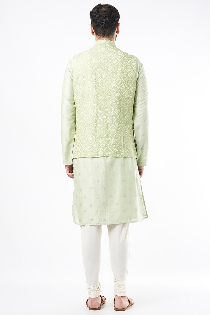 Mint Kurta Set With Bundi Jacket by Ekam by Manish Gupta at Pernia's Pop Up Shop